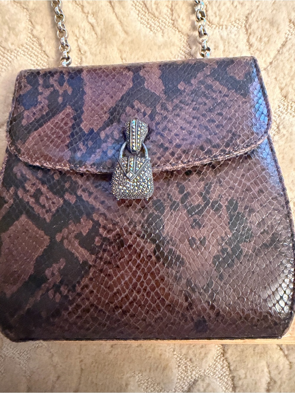JudithJack Snake-Print Shoulder Bag with marcasite clasp Like New. Vintage!